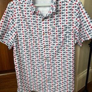 NWOT Sz Medium Men’s Columbia Red/white/blue Fishing Short Sleeve Button Down